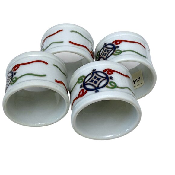 Vintage Vera Neumann Napkin Rings Set of 4 Elegant Scroll White Ceramic - Picture 5 of 9